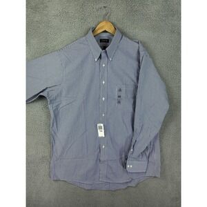 Arrow Dress Shirt Mens 17 34/35 XL Blue Pinpoint Wrinkle Free USA Button Down